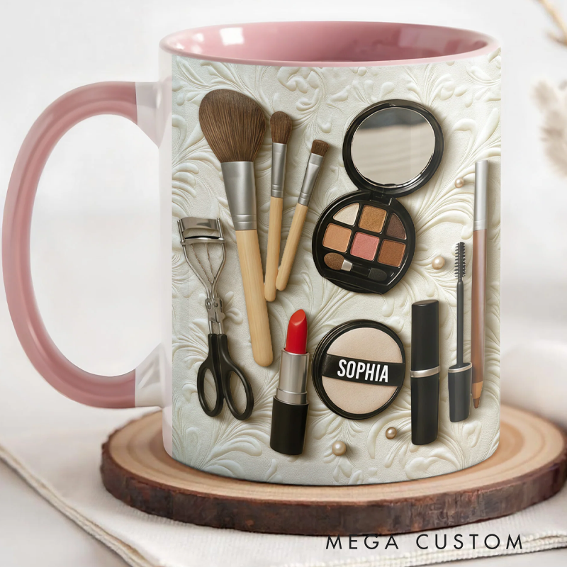 Personalized Capture the Beauty of Your Everyday Look Featuring Essential Makeup Tools Custom Accent Mug Gift for Makeup Lovers