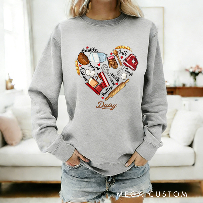 Personalized Bakery Heart Sweatshirt Baking Lover Sweatshirt Gift for Baking Lovers