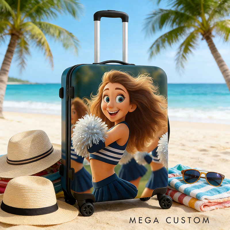 Personalized Pixar Cheerleader Luggage Cover with Custom Character Design for Cheerleader Enthusiasts 
