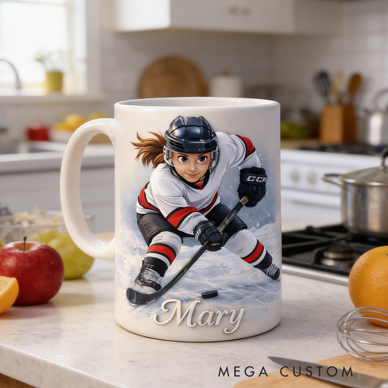 Personalized Ice Hockey Mug with Custom Player Illustration and Name for Ice Hockey Lovers