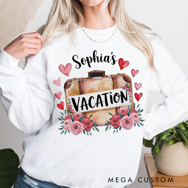 Personalized Vacation Heart Classic Sweatshirt Vintage Botanical Valentine's Day Crewneck Gift