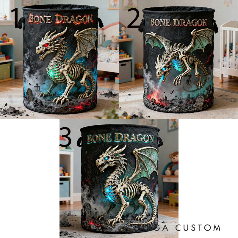 Personalized 2D Flat Skeleton Undead Dragon Storage Basket for Laundry Toys Organizer Laundry Hamper for Movie Lovers