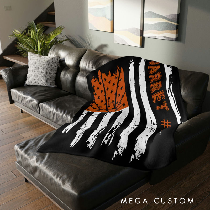 Personalized Basketball Flag Blanket with Custom Name and Number for Fans