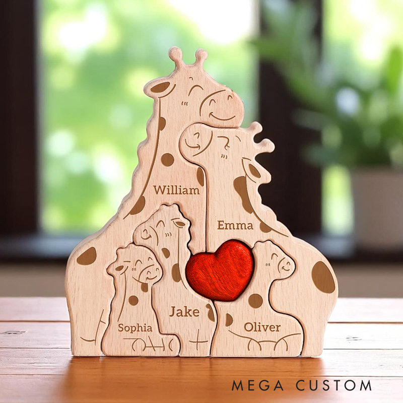 Personalized Wooden Giraffe Family Puzzle for Family Keepsake Gifts Gift for Family Mother's Day