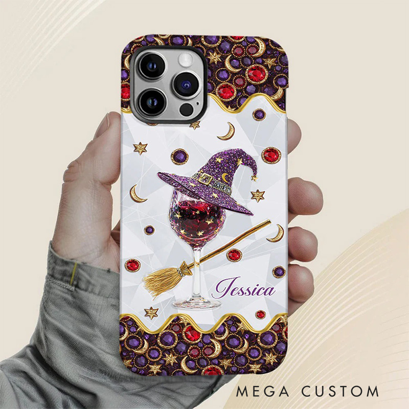 Personalized 2D Flat Wine Witch Phone Case Magic Lover iPhone Case Witchcore Gift