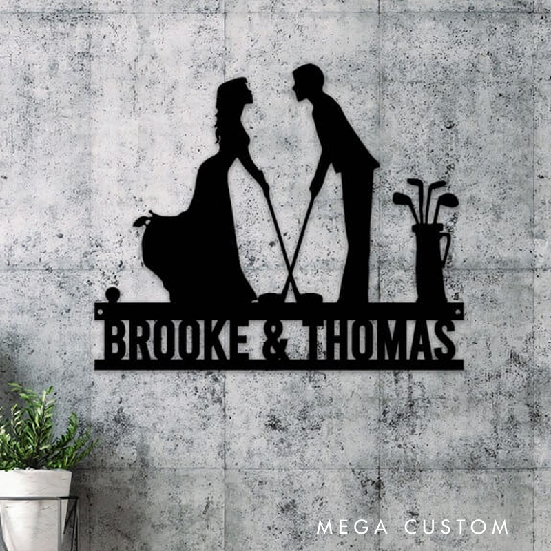 Personalized Couple's Golf Metal Wall Art with Custom Names for Romantic Decor