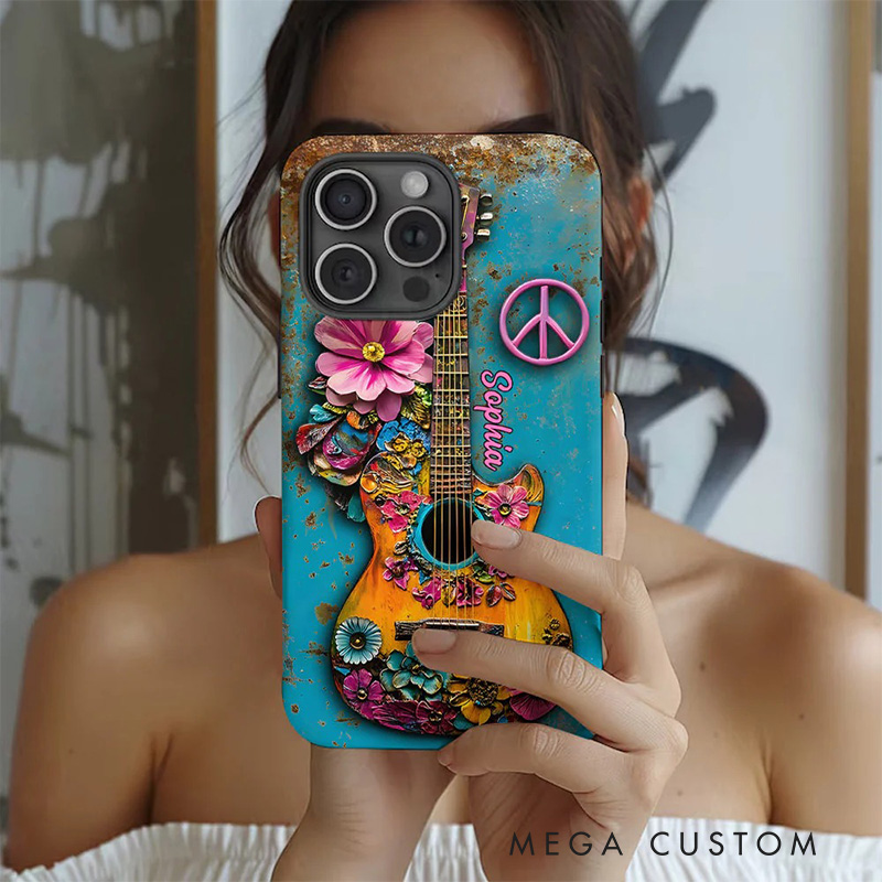 Personalized 2D Flat Guitar Hippie Soul Phone Case Music Lover iPhone Case Music Gift