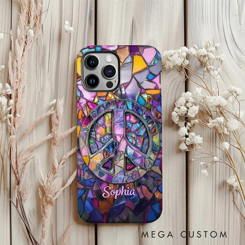 Personalized 2D Flat Stained Glass Style Hippie Soul Phone Case Music Lover iPhone Case Music Gift