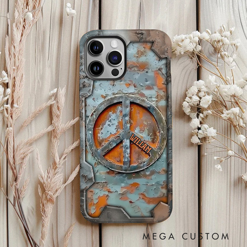 Personalized 2D Flat Metal Love Peace Hippie Phone Case Music Lover iPhone Case Music Gift