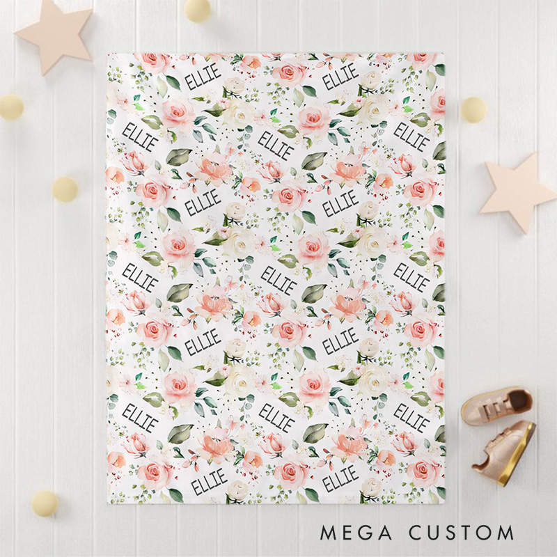 Personalized Pink Flower Throw Baby Blanket New Baby Gift Baby Shower Gift