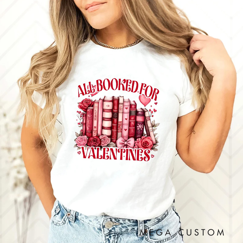 Personalized All Booked for Valentine Classic T-Shirts Coquette Valentine Bookish Shirt with Name Gift for Book Lover Bookworm Girlfriend Wife Women