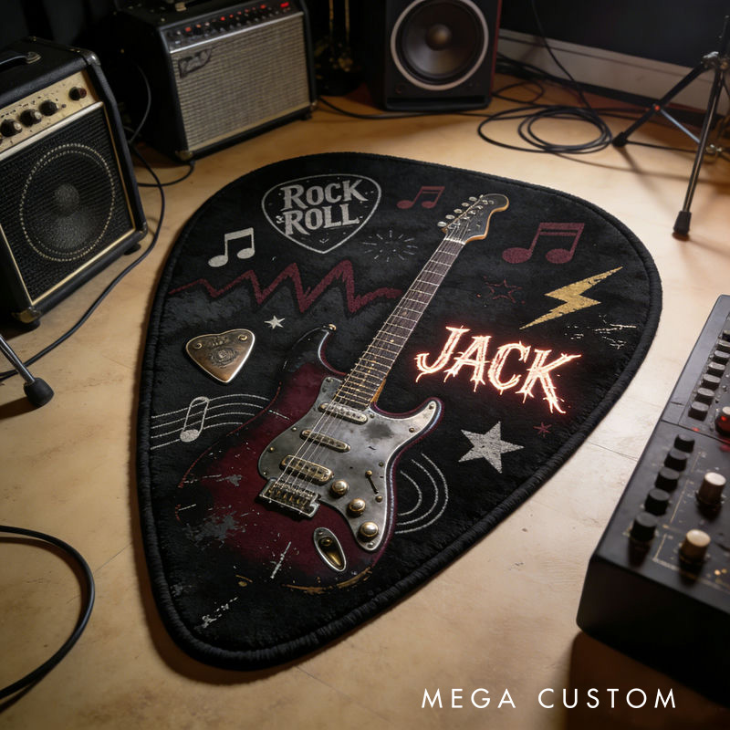 Personalized 2D Flat Punk Guitar Pick Rug for Music Lovers Gift for Kids Music Studio