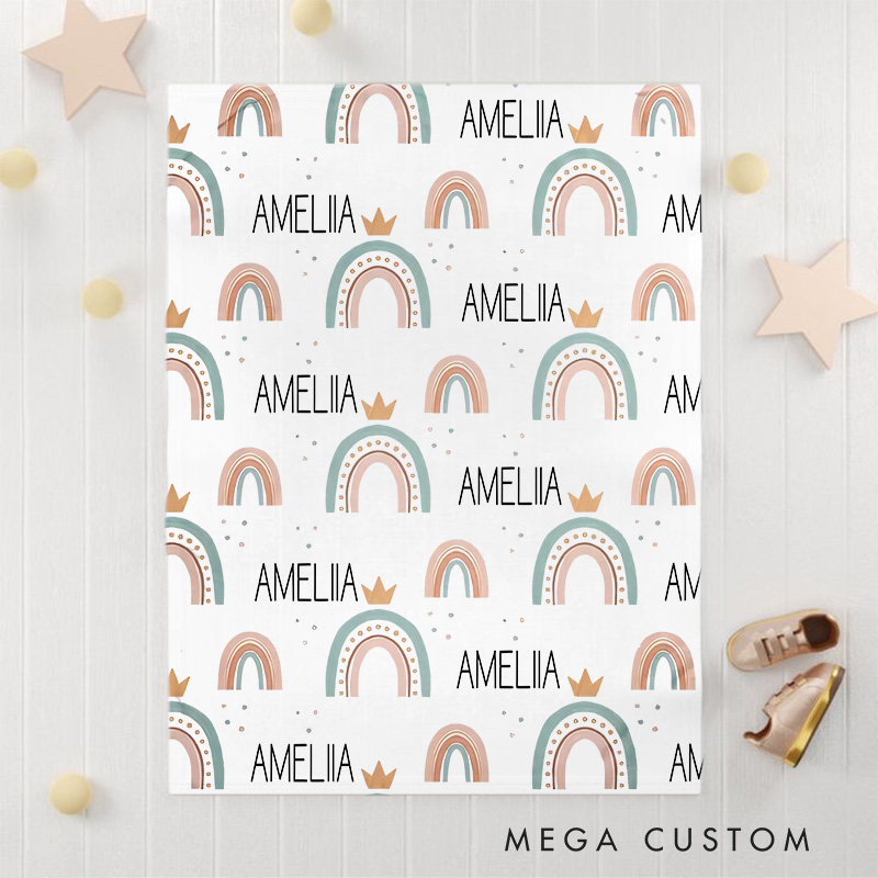 Personalized Baby Girl Blanket Baby Girl Retro Rainbow Blanket Baby Shower Gift