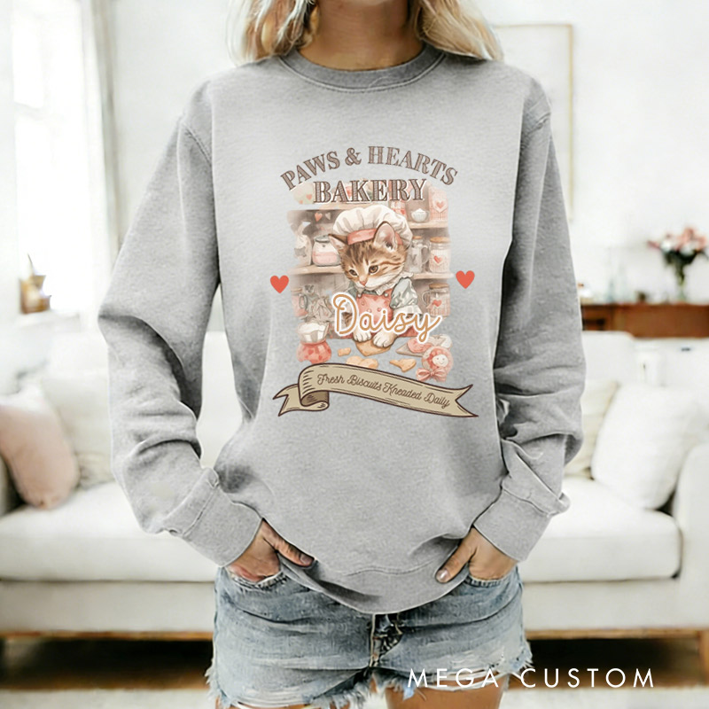 Personalized Valentine Cat Sweatshirt Bakery Funny Cat Sweatshirt Gift for Baking Lovers