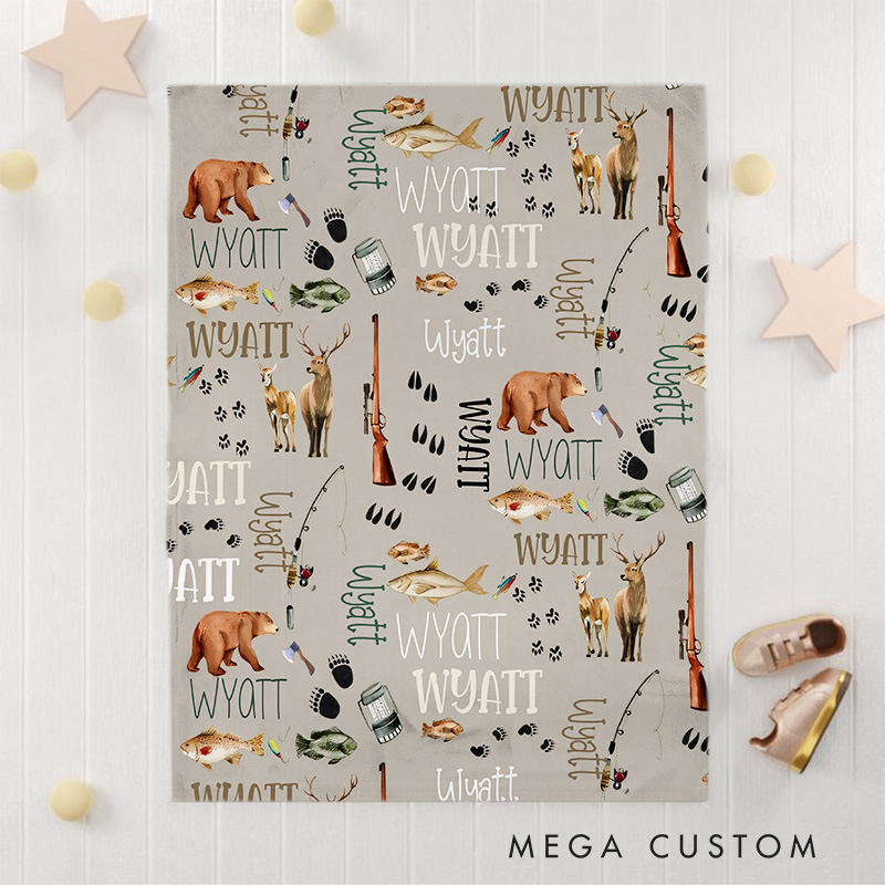 Personalized Hunting Fishing Baby Blanket Outdoors Bear Deer Blanket Hunting Baby Gift