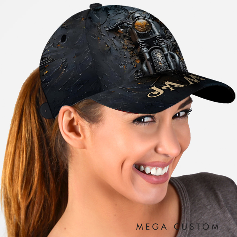 Personalized Biker Gifts Custom Name 3D Print Motorcycle Classic Cap Never Underestimate An Old Man With A Bike Hat for Riders