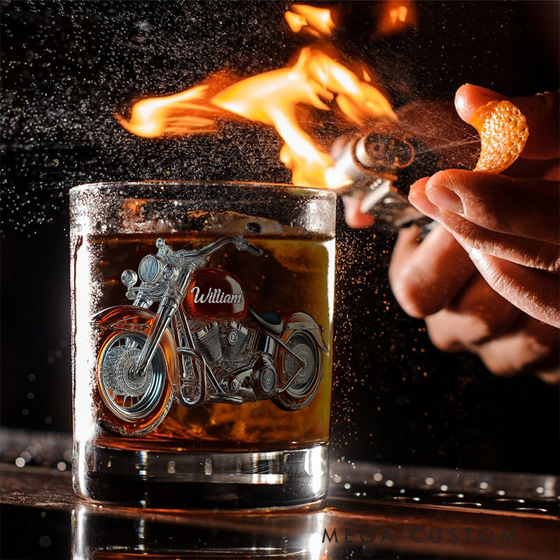 Personalized Biker Gifts Custom Name 3D Printed Motorcycle Whiskey Glass Engraved Drinkware for Motorbike Lovers