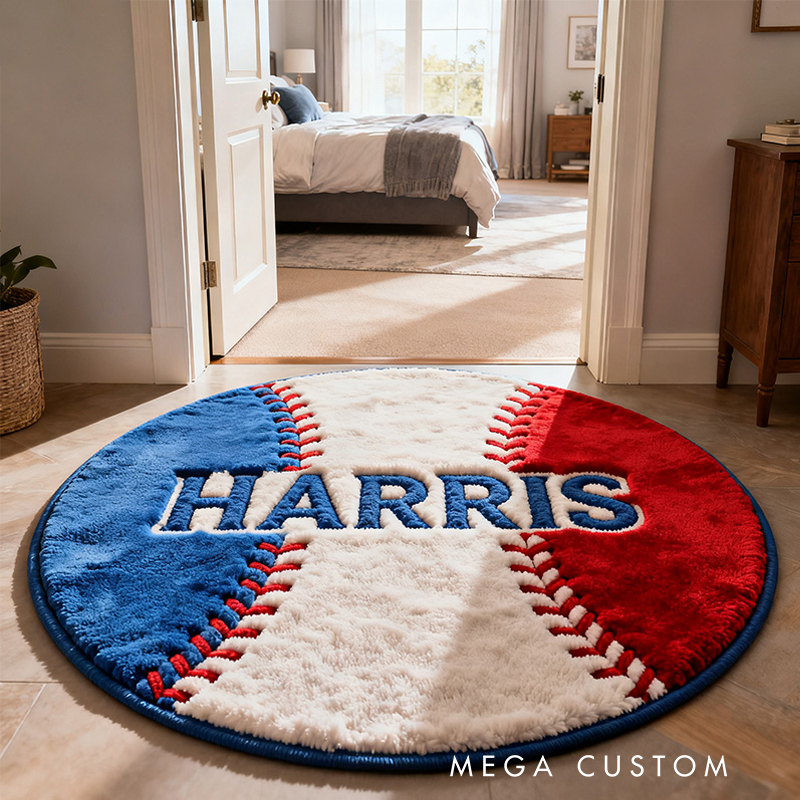 Personalized Baseball Rug with Custom Name and Bold Stitch Design for Baseball Enthusiasts 