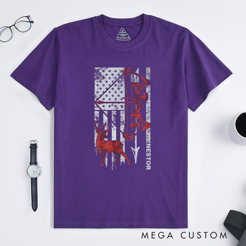 Personalized Patriotic Archery Hunting T-Shirt Bow Hunting Deer Hunters T-Shirt Gift for Outdoor Hunting Lover