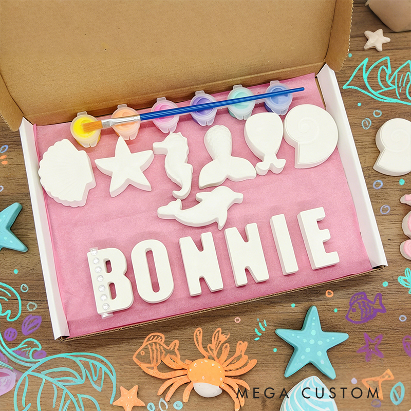 Personalized Kids’ Ceramic Painting Kit Mermaid and Undersea Theme with Custom Name for Creative Fun