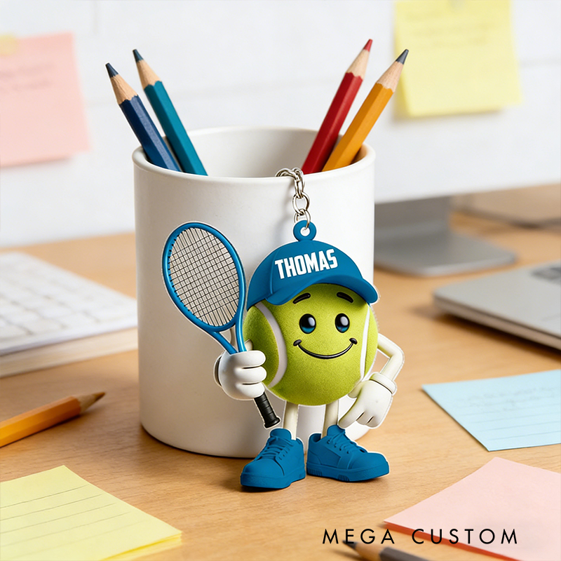 Personalized Tennis Ball Keychain with Custom Name and Design Options