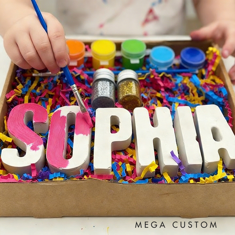 Personalized Kids’ DIY Ceramic Painting Kit  Custom Name Letters with Vibrant Paints for Creative Fun