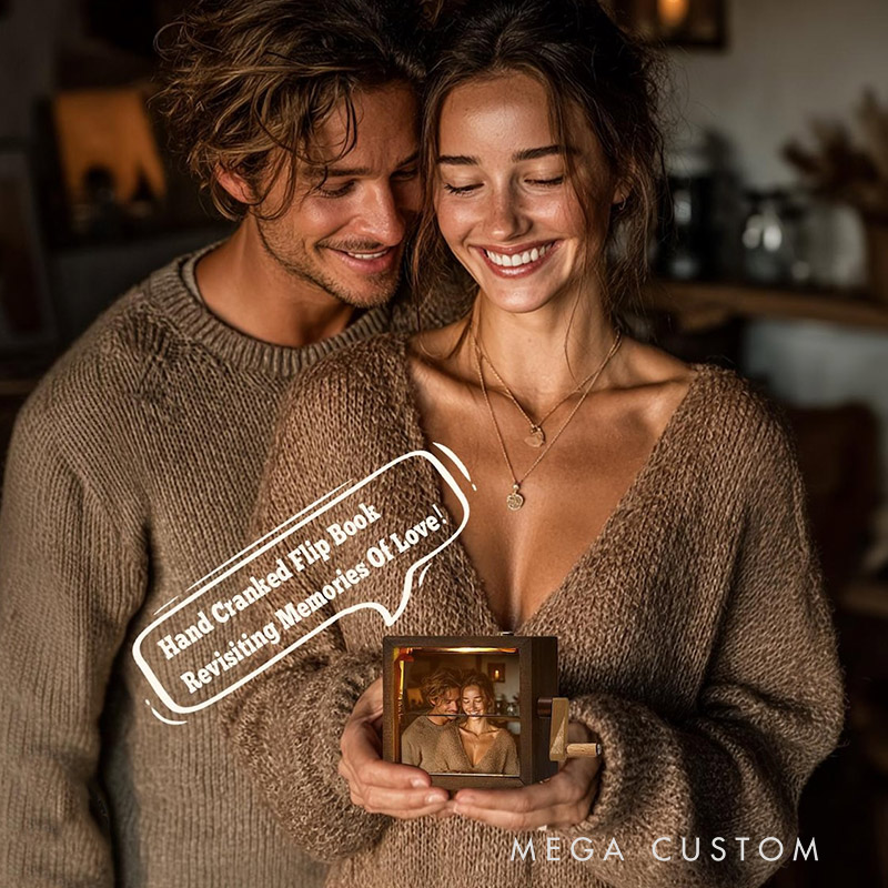 Personalized Photo Flipbook Animation Box Wooden Photo Book with Light Anniversary Birthday Wedding Gift for Mom Unique Gift for Couple Home Decor