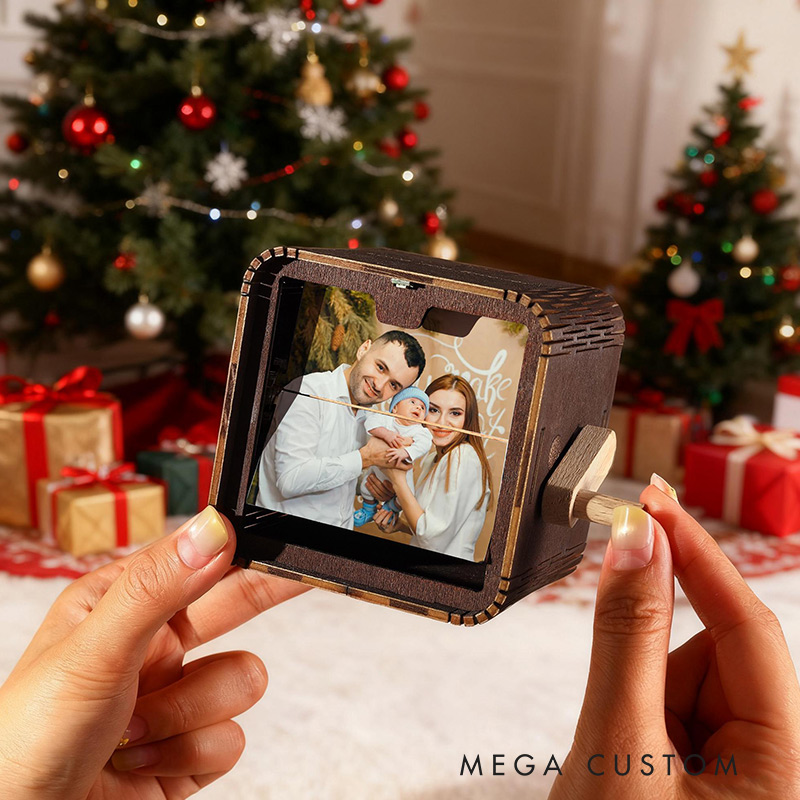 Personalized Photo Flipbook Animation Music Box Custom Crank Photobox Picture Box Custom wooden Photo Book with Light Custom Photo Flipbook Frame