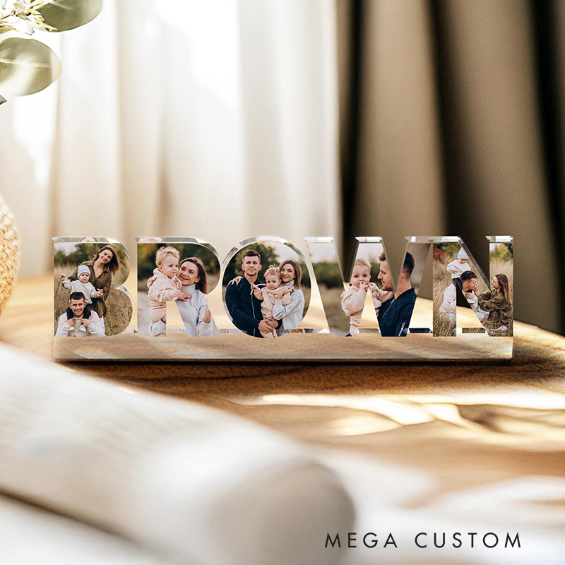 Personalized Family Name Photo Collage Acrylic Block Custom Family Photo Gift Anniversary Gift Gift for Dad Mom Birthday Gift Home Decor