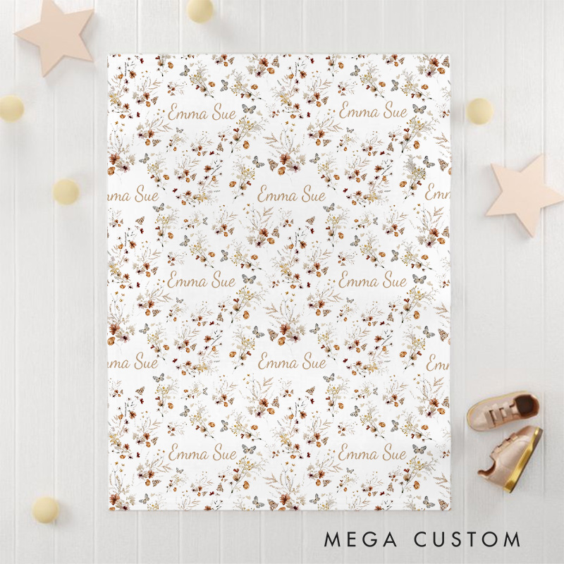 Personalized Boho Floral Blanket with Baby Name Caramel Baby Girl Gift