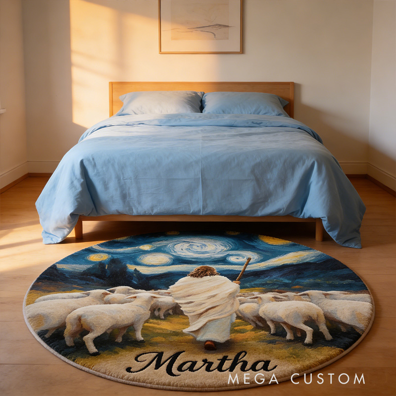 Personalize Jesus Shepherd Rug with Custom Name Home Decor Religious Rug for Prayer Spaces Faith Based Gift Religious Christian Gift