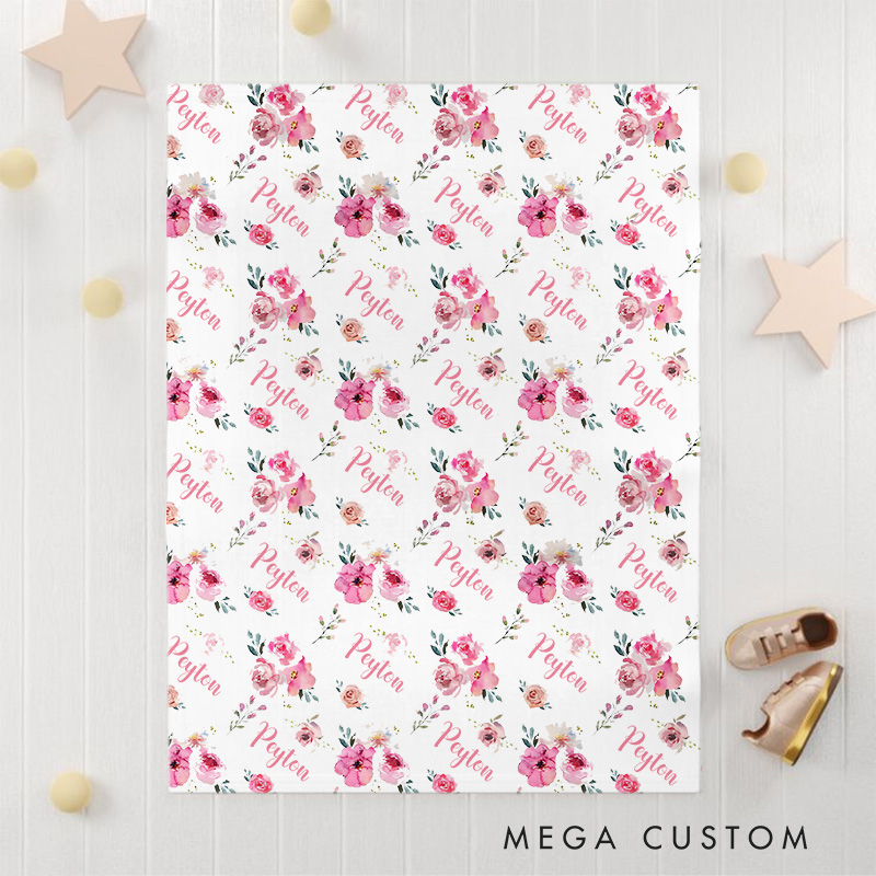 Personalized Flower Baby Girl Blanket Coming Home Gift Baby Shower Gift