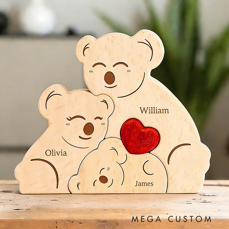 Personalized Wooden Family Puzzle Koala Family Puzzle Custom Name Wooden Keepsake Family Gift