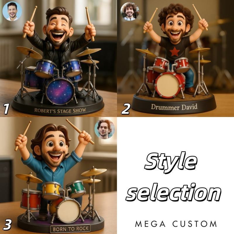Personalized 2D Flat Drum Set Drummer Figurine for Music Lovers Acrylic Plaque Gift for Kids Music Studio