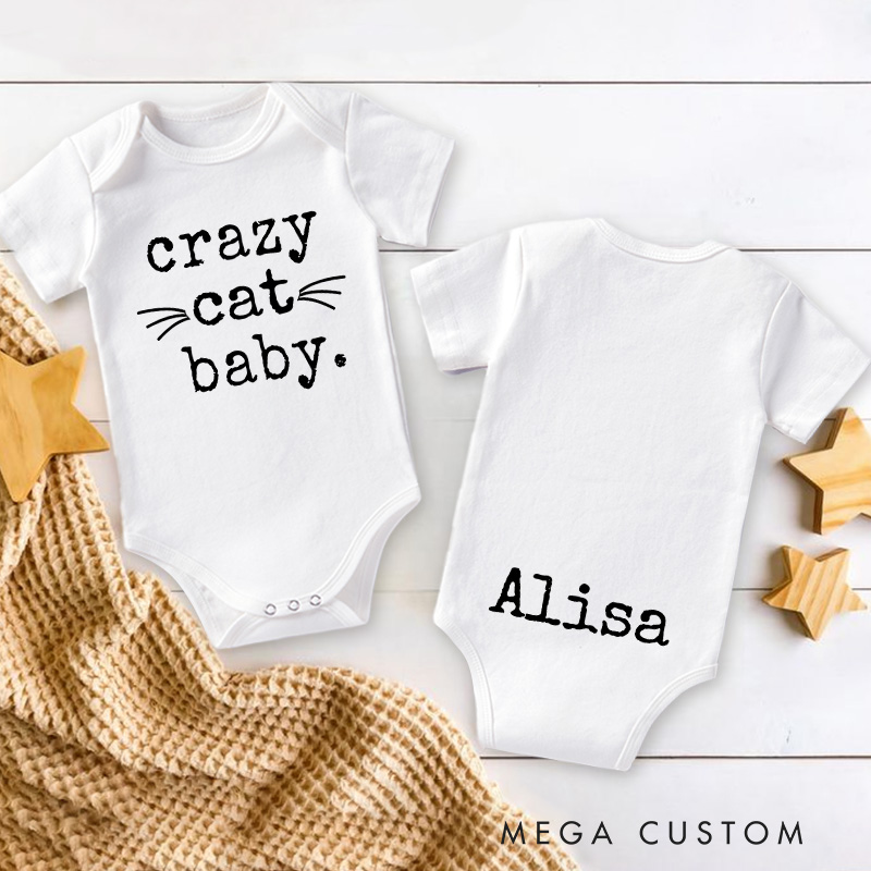 Personalized Crazy Cat Baby Whiskers Baby Onesie Funny Baby Gift