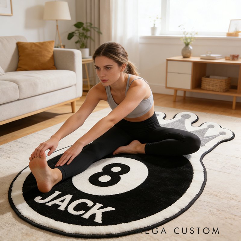 Personalized Billiards Rug with 8-Ball and Regal Crown Design and Custom Name for Pool Enthusiasts