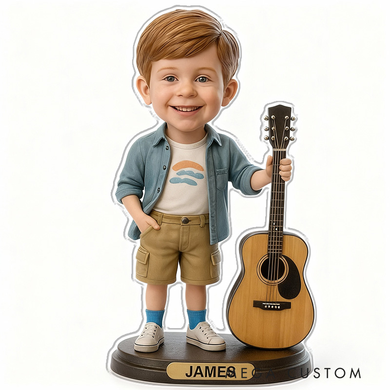 Personalized 2D Flat Playing Guitar Figurine for Music Lovers Acrylic Plaque Gift for Kids Music Studio