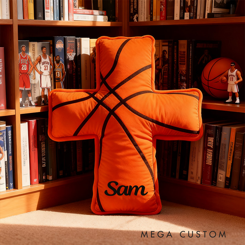 Personalized Basketball Ball Cross Pillow with Custom Home Decor Graphic 3D Print Pillow Christian Sports Gift Religious Gift for Basketball Lover