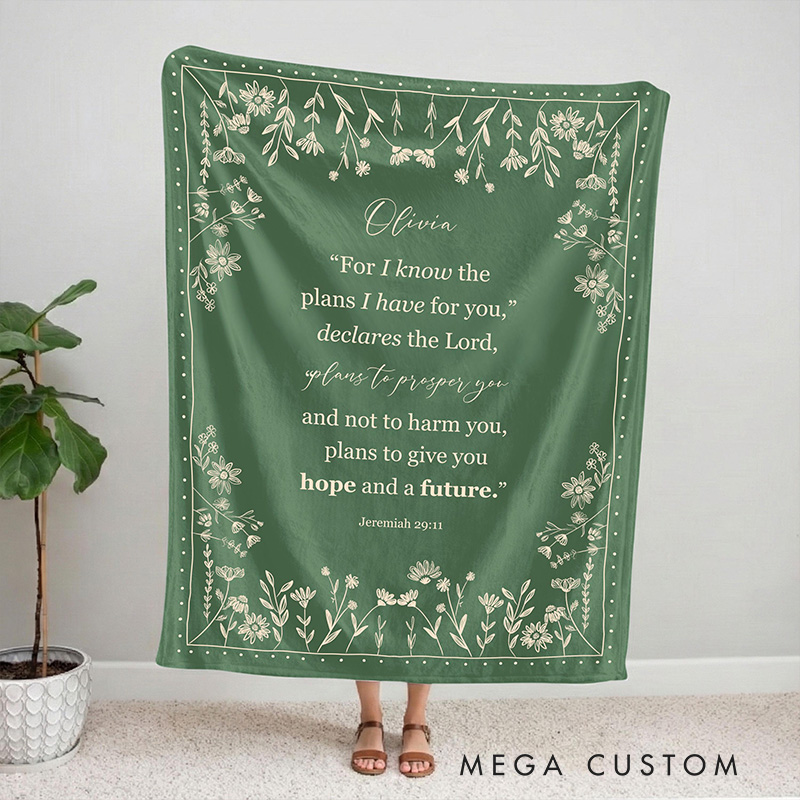 Personalized Bible Verse Soft Throw Blanket with Custom Name Christian Blanket for Women Floral Religious Gift for Her Faith-Based Encouragement Gift