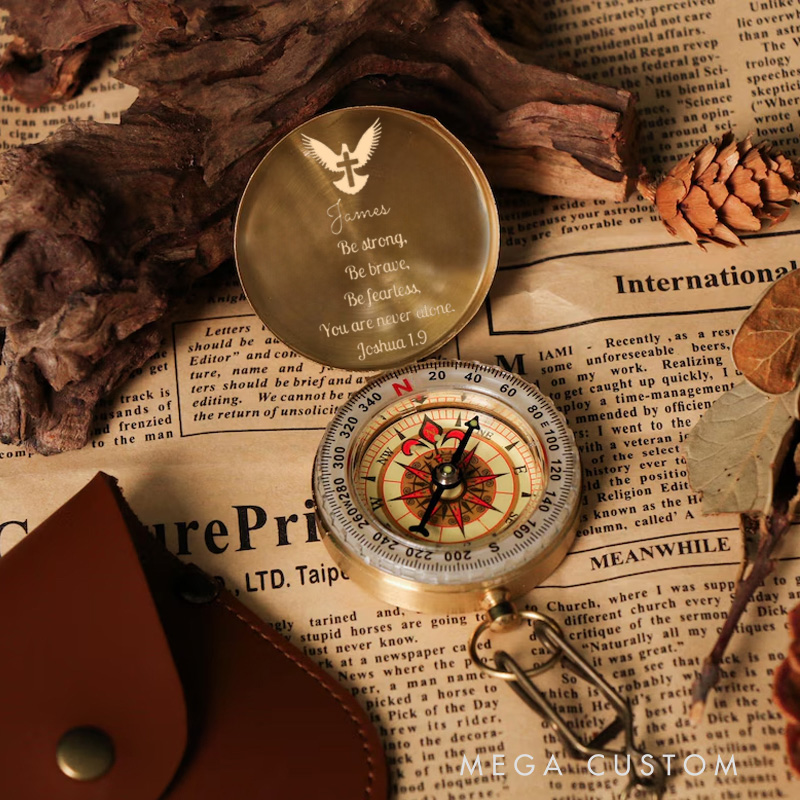 Personalized Be Strong and Courageous Joshua 1:9 Luminous Compass with Custom Name and Bible Verse Religious Gift Christian Gift Faith Gift for Him