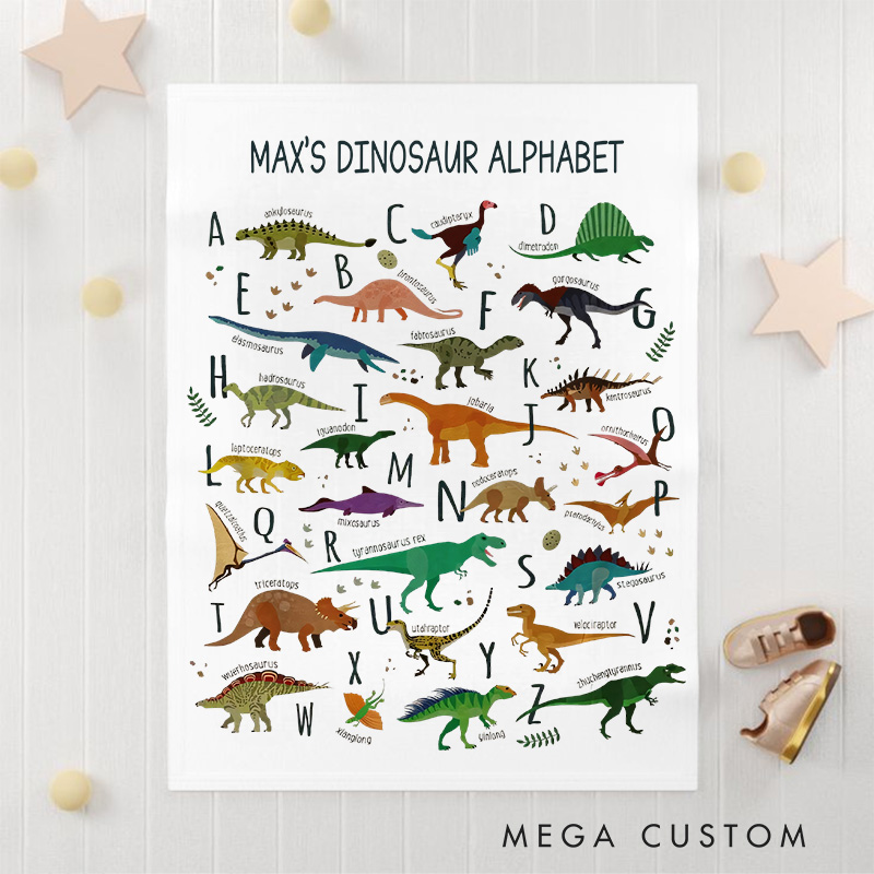 Personalized Baby Dinosaur Alphabet Blanket Gift for Baby Newborn Gift