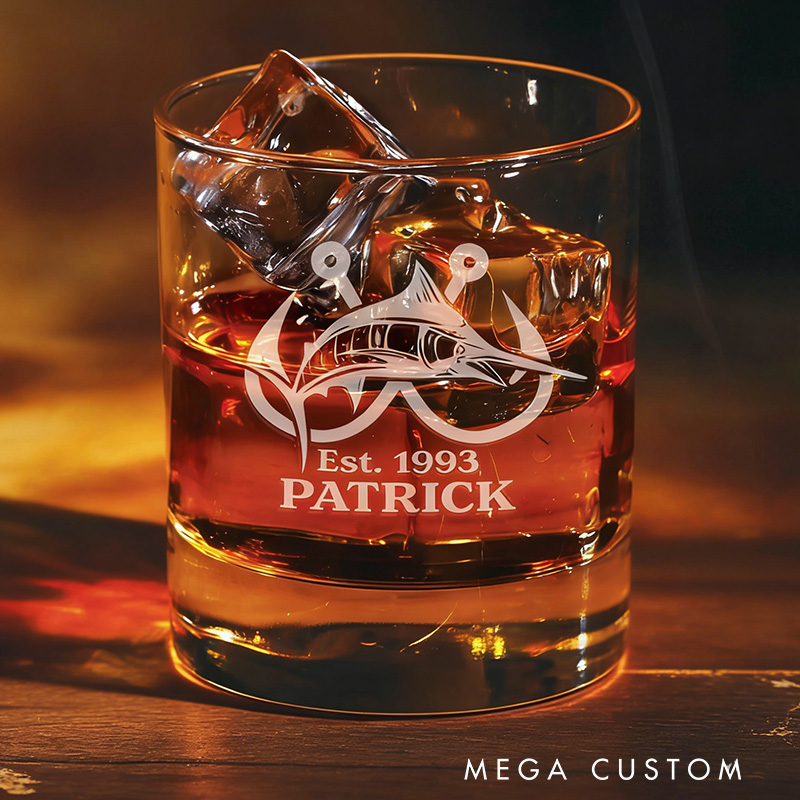 Personalized Fishing Whiskey Glasses Fishing Outdoors Gift for Man Fishing Gift Ideas