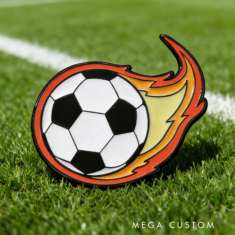 Personalized Sports Ball Pins with Fiery Design for Sports Lovers