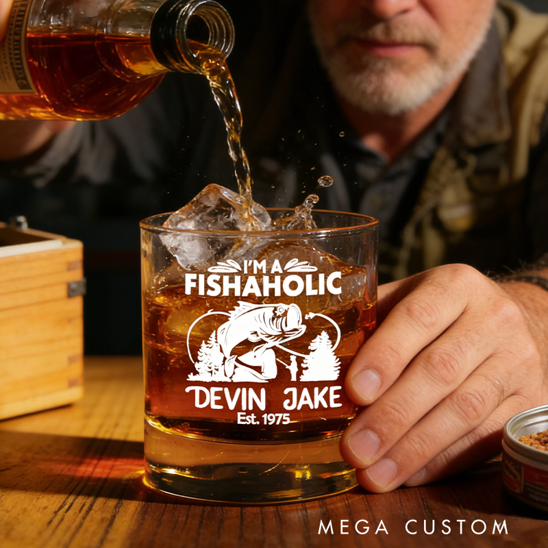 Personalized Fisherman Whiskey Glass Outdoors Fishing Lover Whiskey Glasses Fishing Gifts for Man Husband