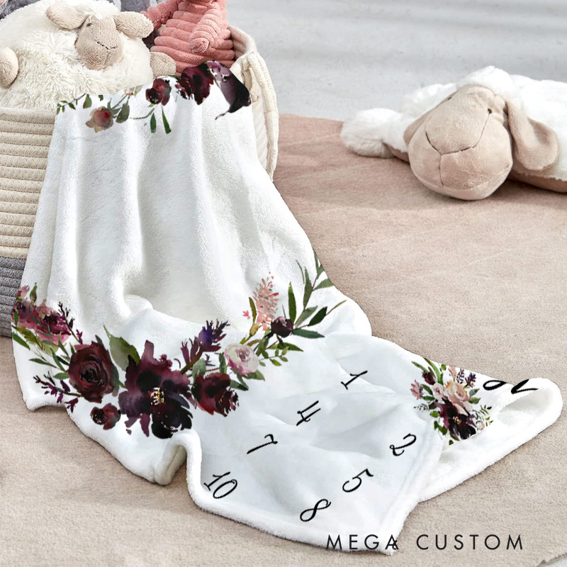 Personalized Newborn Milestone Baby Blanket Floral Baby Gift Nursery Gift