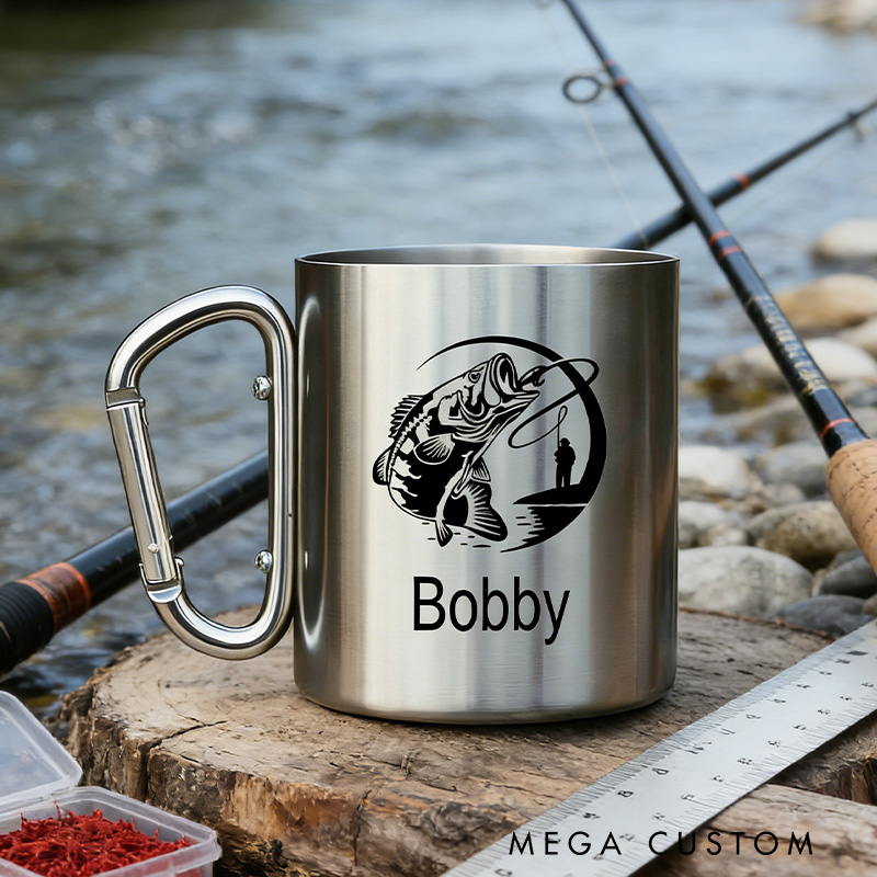 Personalized Bass Fishing Mug Custom Fishing Stainless Steel Mug Coffee Mug Gift Outdoors Fishing Lover