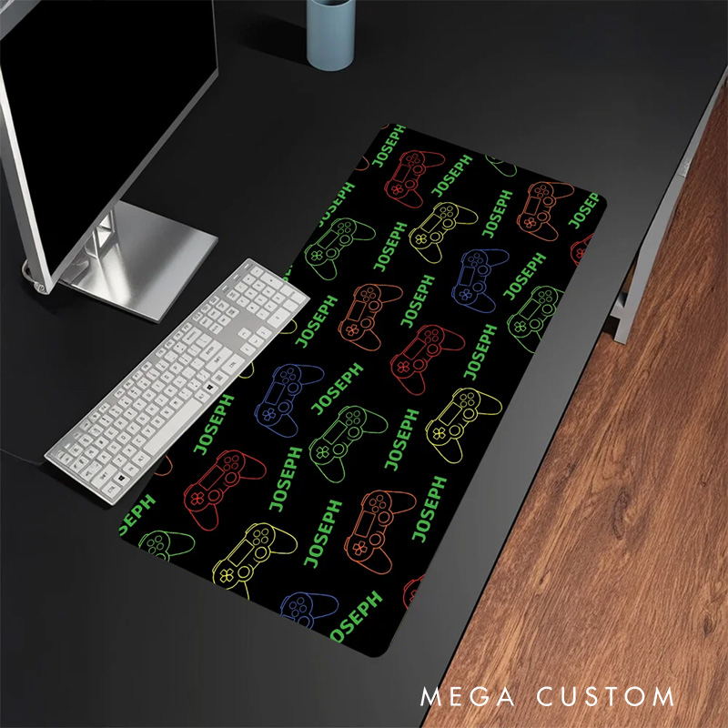 Personalized Neon Gamepad Design Non-Slip Large-Size Mouse Pad Desk Mat with Name Birthday Gift for Game Lover Students Colleagues Friends