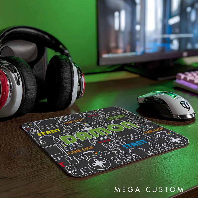 Personalized Game Elements Anti-Slip Mouse Pad with Name Birthday Gift for Game Lover Students Colleagues Friends