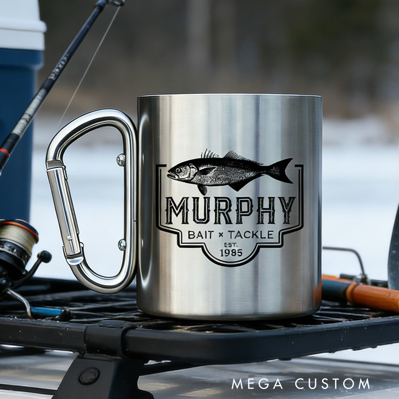 Personalized Fish Coffee Mug Custom Fishing Stainless Steel Mug Bait and Tackle Gift Fisherman Gift Fly Fishing Drinkware