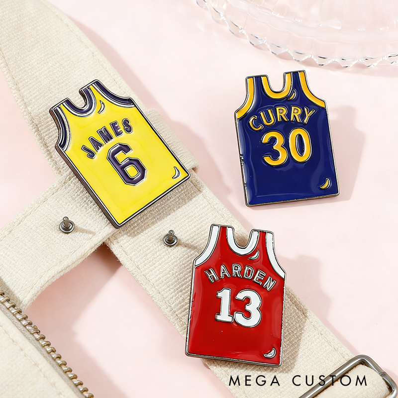 Personalized Basketball Jersey Pin Featuring Player Names and Numbers